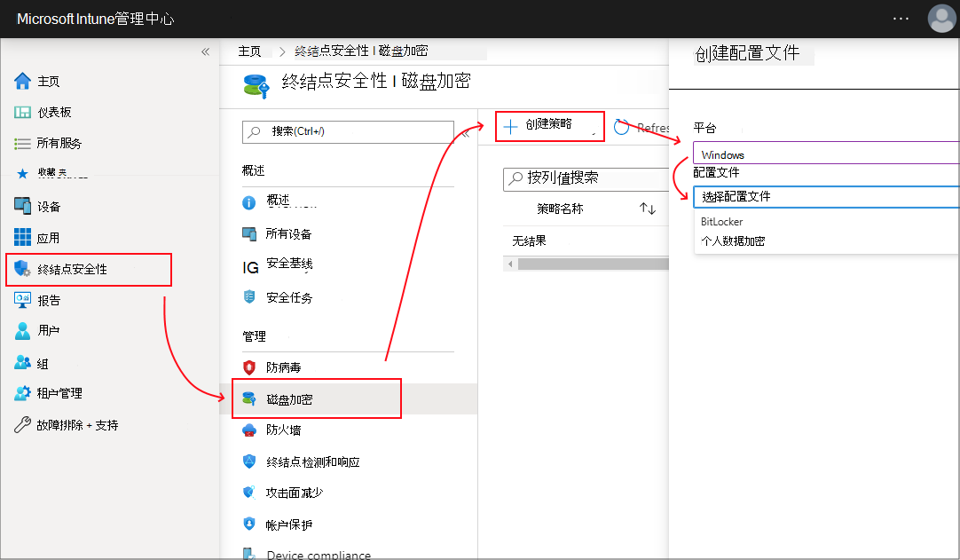 Windows 加密配置文件选择图面的屏幕截图。