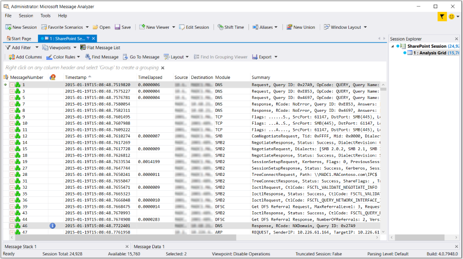 Operations disabled and showing original message sequence