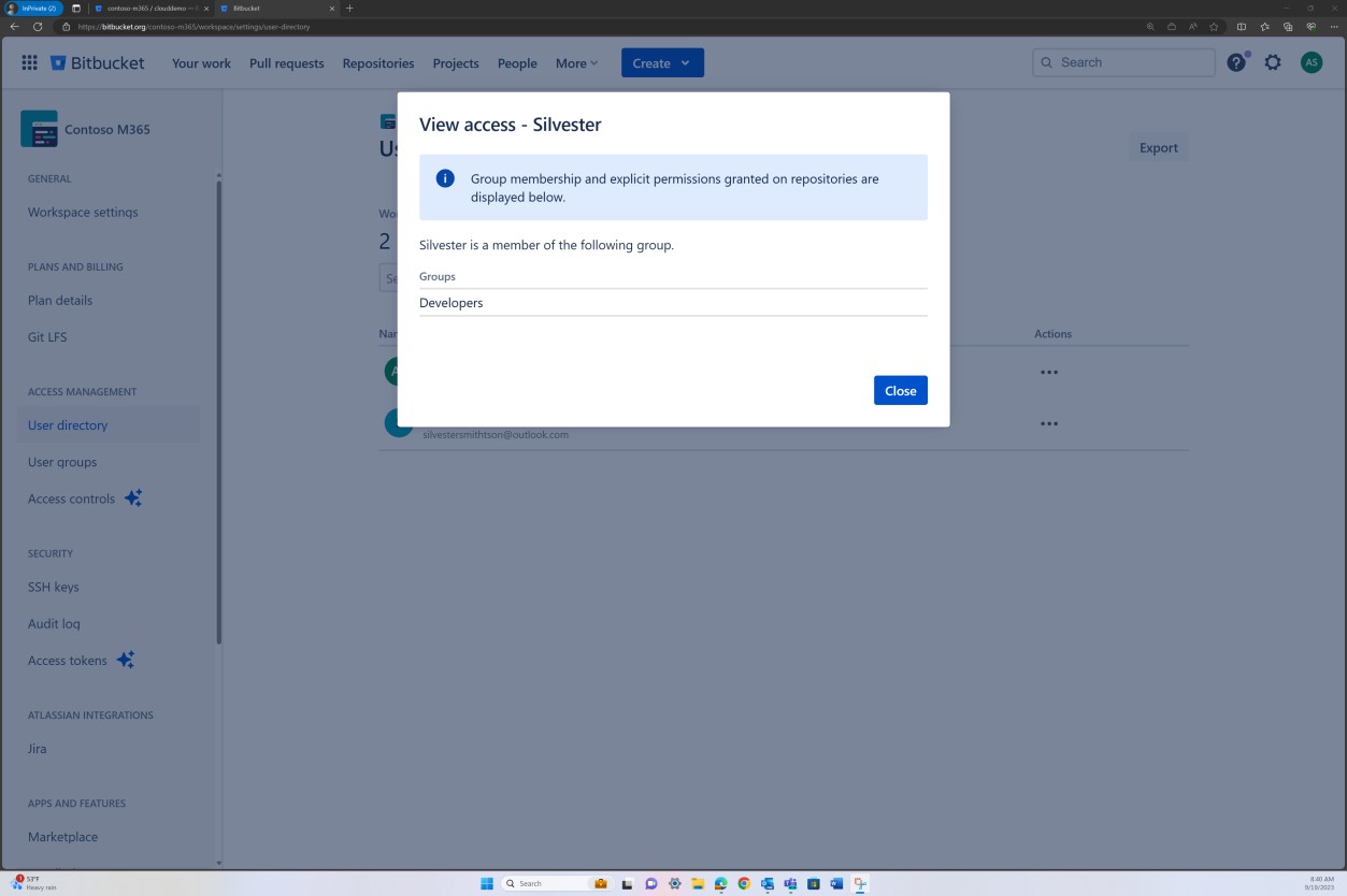 Bitbucket 用户组设置。