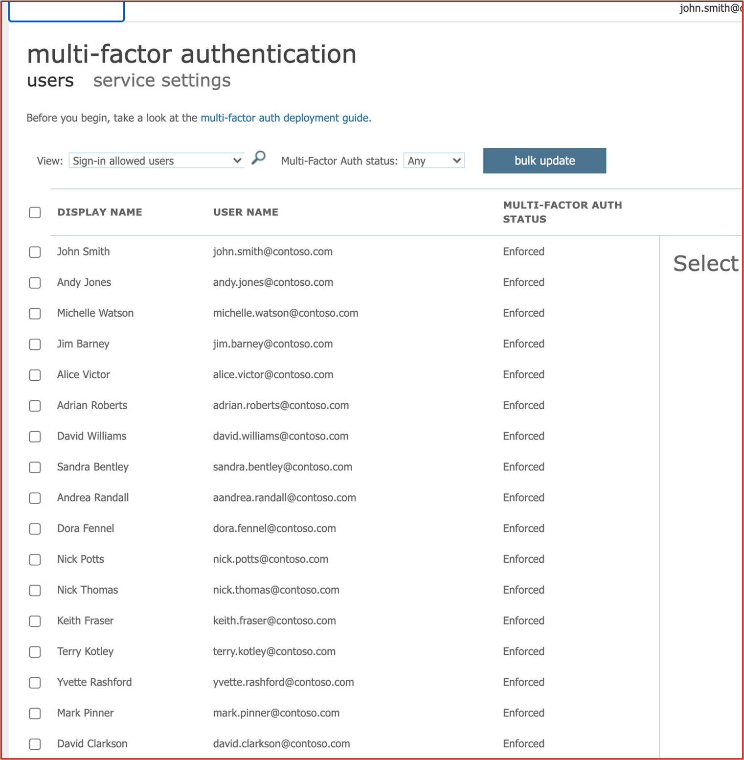 显示所有 Azure 用户都已启用 MFA。