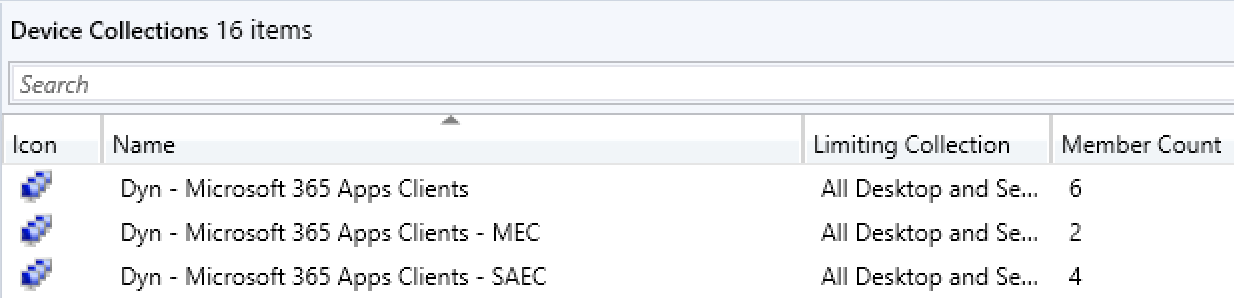 Configuration Manager集合的屏幕截图，其中设备从一个集合移动到另一个集合。