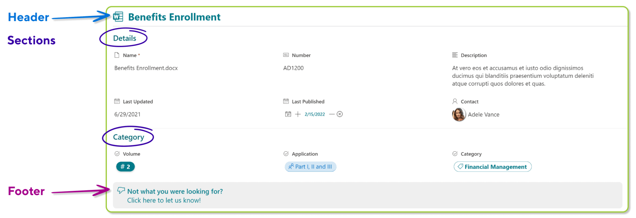 Formatting form fields into sections