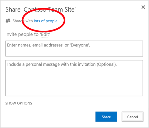 在 SharePoint 管理中心查看 SharePoint 网站成员的示例。