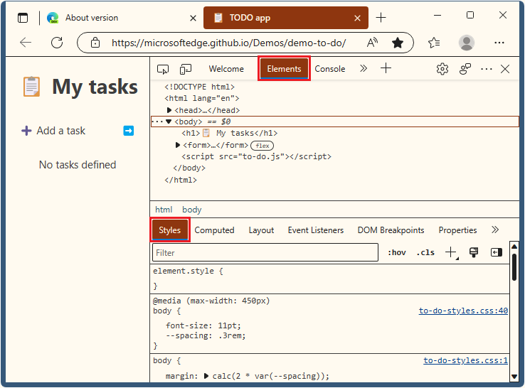 DevTools 选项卡现在在高对比度模式下具有高对比度文本