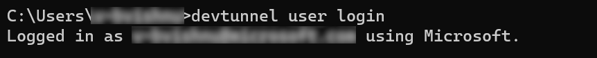 显示 devtunnel 登录名的屏幕截图。