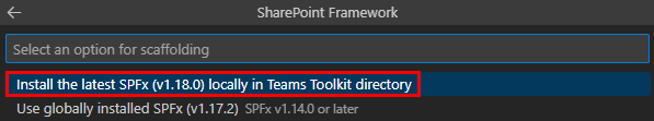 显示用于安装 spfx 的最新选项的屏幕截图。