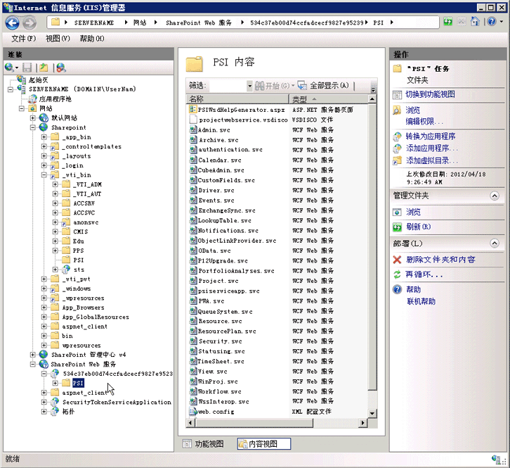 IIS 管理器中的 PSI 服务 IIS 管理器