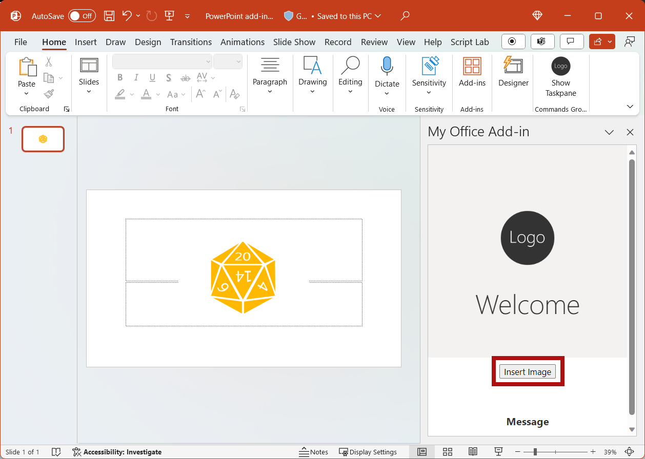 突出显示“插入图像”按钮的 PowerPoint 加载项。