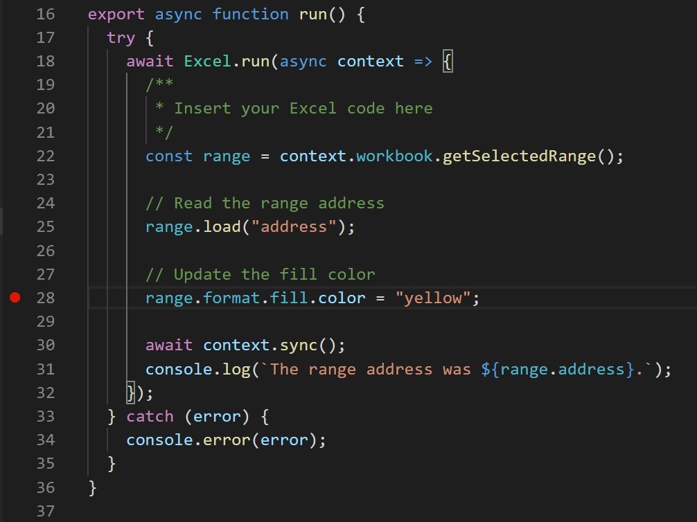 红色圆圈显示在 Visual Studio Code 中的代码行上。