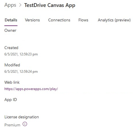 显示 TestDrive 画布应用窗口的屏幕截图。