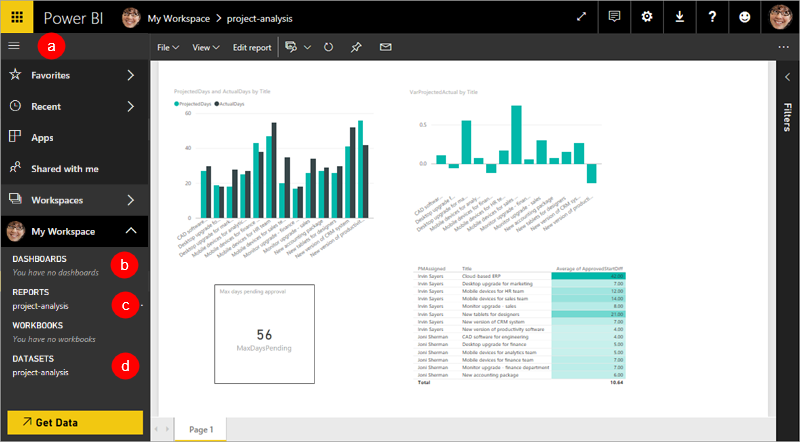 Power BI 服务中的报表。