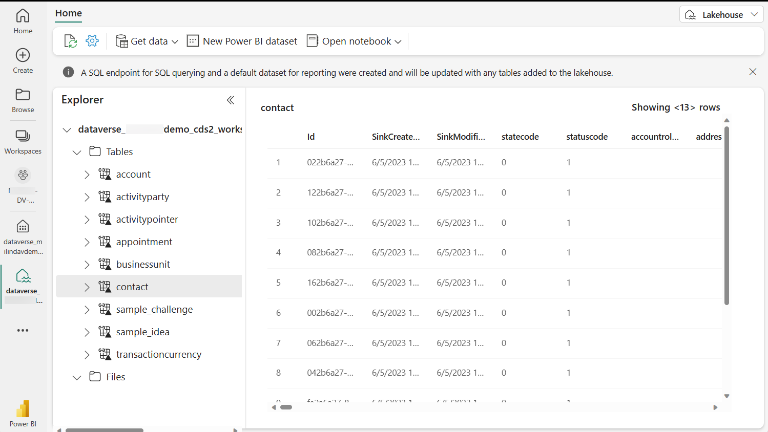 Dataverse 生成的 Synapse lakehouse