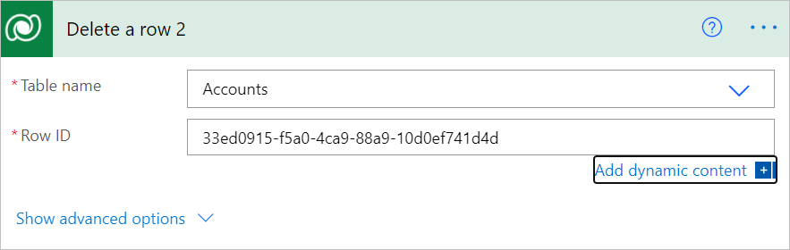 设置表名称和行 ID。