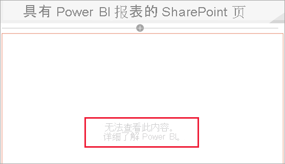 具有 Power BI 报表的 SharePoint 页”的屏幕截图，其中显示内容不可用消息。