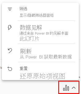 PowerPoint 数据选项菜单的 Power BI 加载项的屏幕截图。