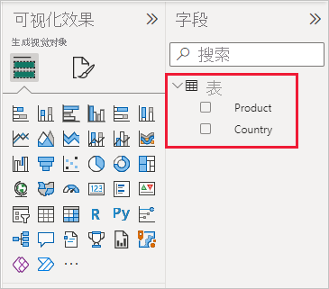 Screenshot shows the table created with the two fields loaded into Power BI Desktop.