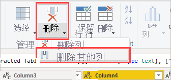 屏幕截图显示突出显示的列，其中在功能区中选择了“删除其他列”。