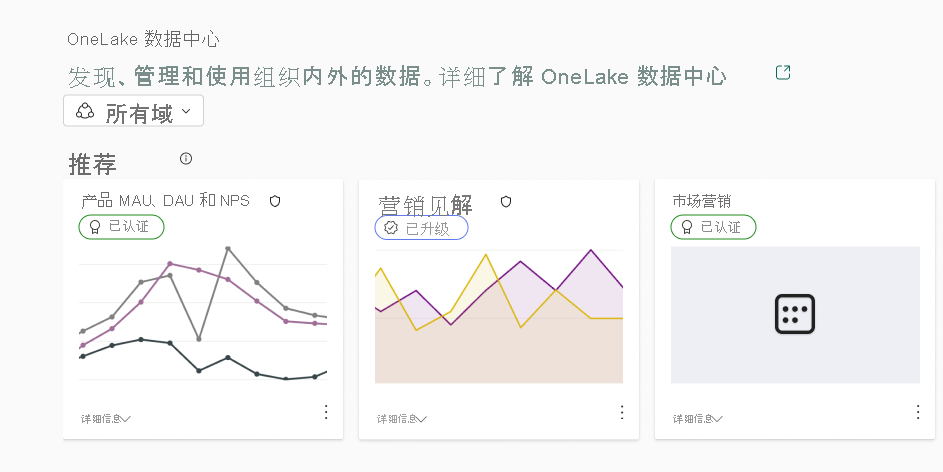 显示建议数据磁贴的屏幕截图。