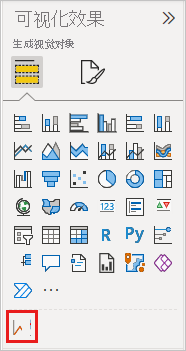 屏幕截图显示 Power BI Desktop“可视化效果”窗格中新导入的自定义可视化效果。