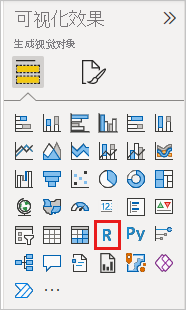 Screenshot of the Visualization pane, highlighting the R Visual icon.