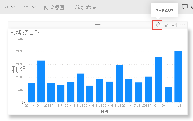 视觉对象的屏幕截图，其中突出显示了“固定视觉对象”图标。