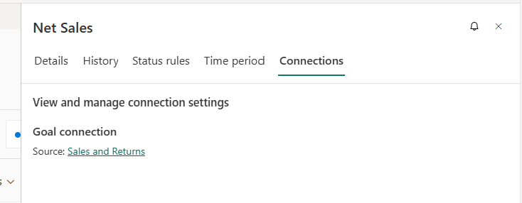 Screenshot showing details of the linked metric in Connections pane.