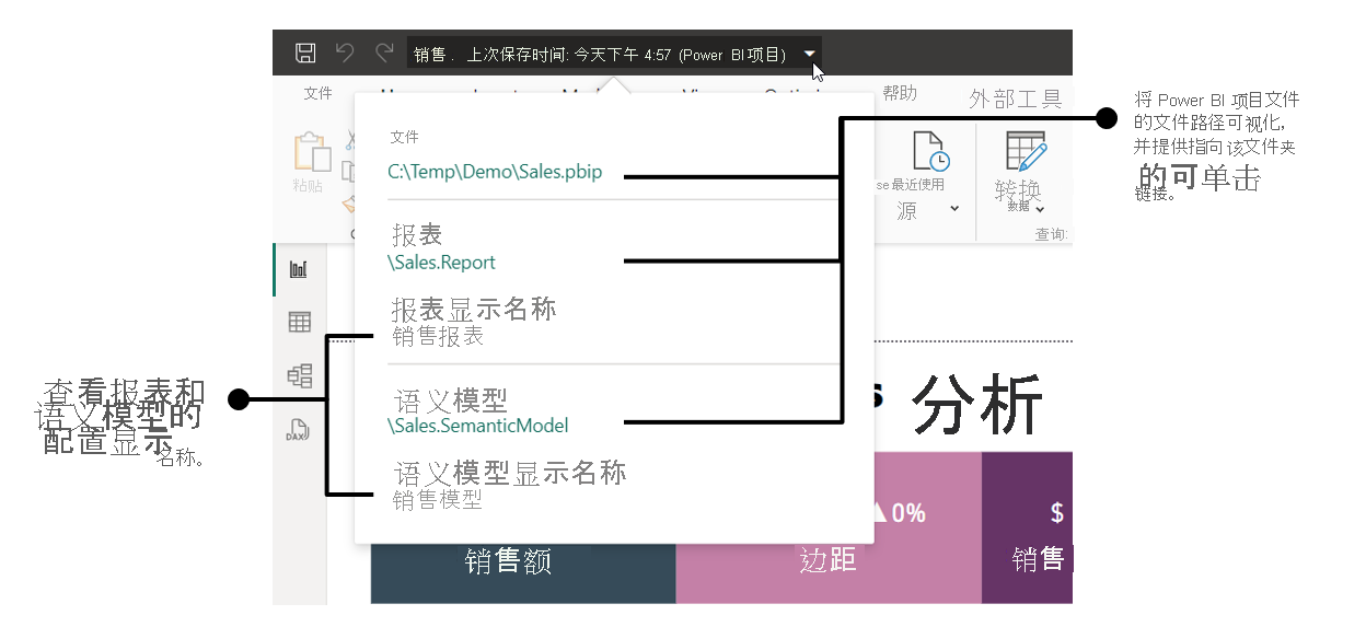 显示 Power BI Desktop 标题浮出控件的屏幕截图。