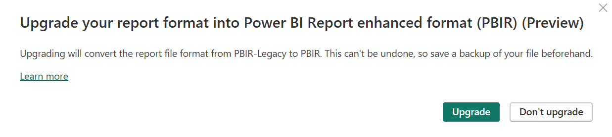 提示升级到 PBIR 的屏幕截图。