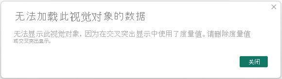 屏幕截图显示了禁用验证且字段在层次结构方面不相关时的错误消息。消息显示“无法加载此视觉对象的数据”。