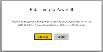 “发布到 Power BI”对话框的屏幕截图。