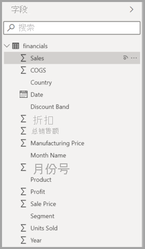 Screenshot of the new Model view Fields list in Power BI Desktop.