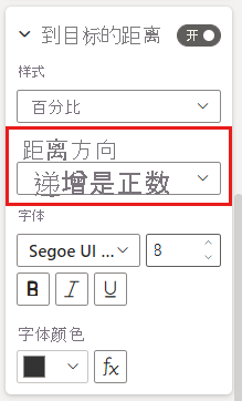 “设置到目标的距离格式”窗格的屏幕截图。