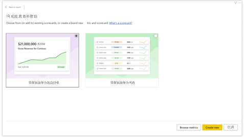 Screenshot showing options for the Metrics visual.