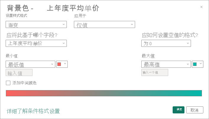 屏幕截图显示了颜色渐变跨两种原色（从红色到绿色）的“背景色”对话框。