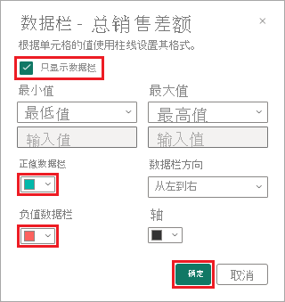 屏幕截图显示了如何为所选表列配置数据条形。