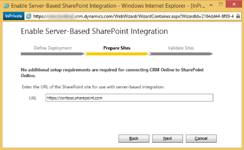 输入 SharePoint 站点的 URL。