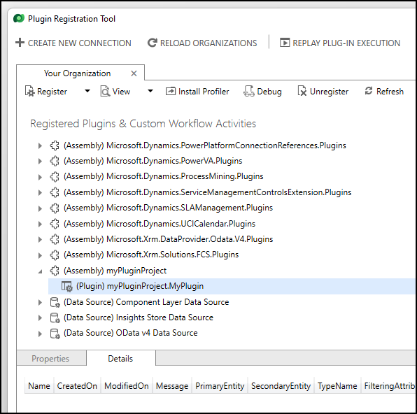 Showing the plug-in package assembly in the Display by Assembly view.