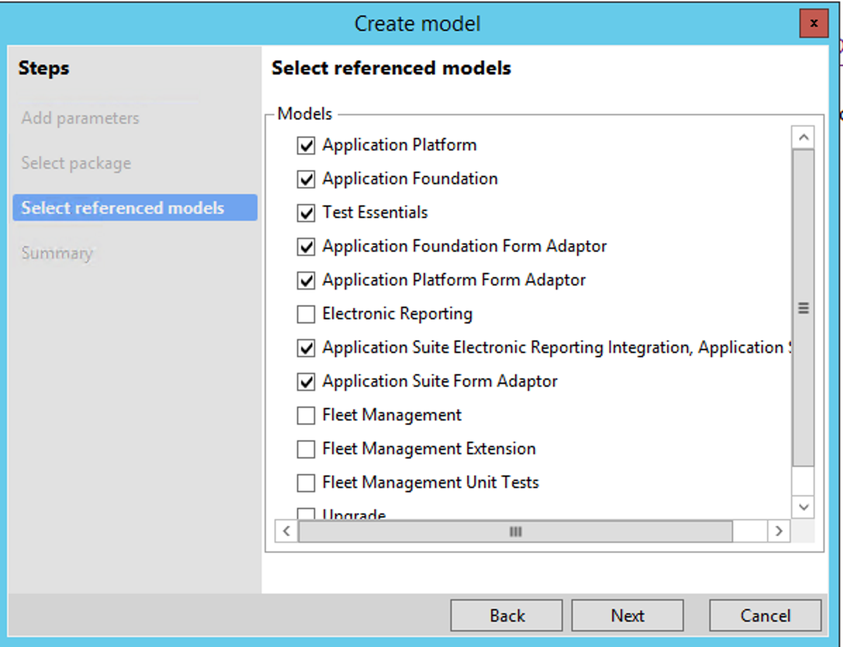 Create model dialog.