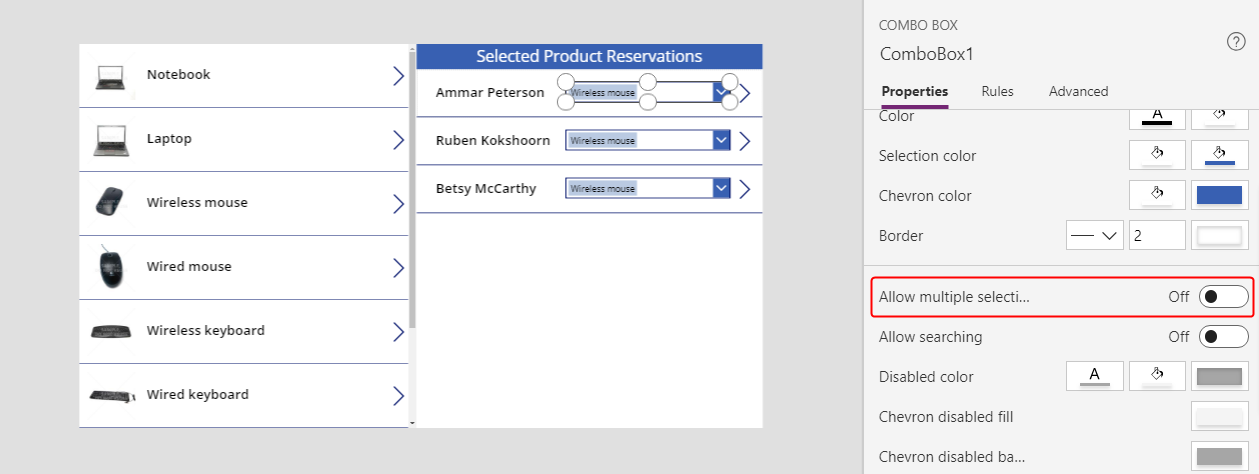 将“Allow multiple selection”设置为 Off。