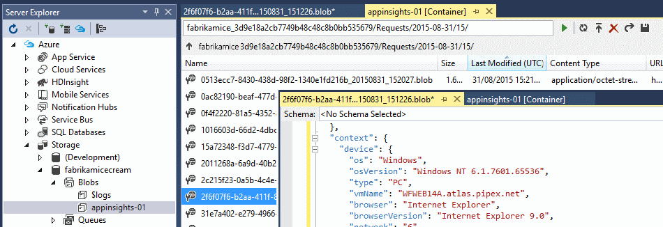 显示使用合适的工具检查 Blob 存储的屏幕截图。