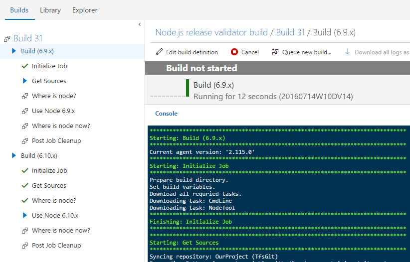 multiple builds of node js running in parallel