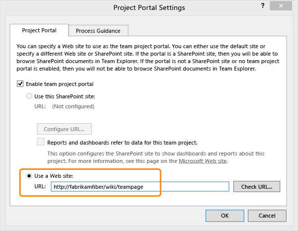 Specify URL for project portal Web site