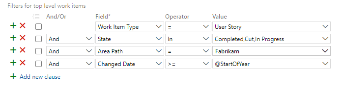 Query Editor, filter User Stories by State.