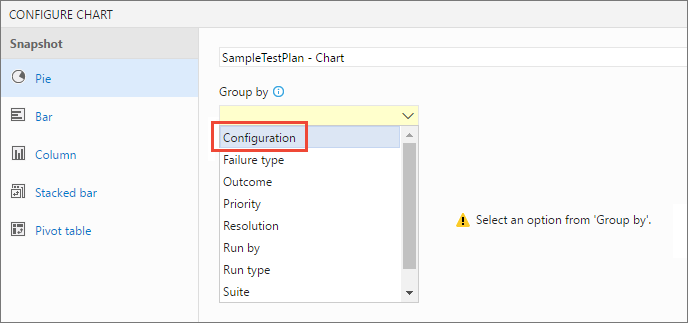 Choosing the type of chart you require