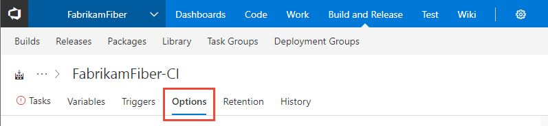 Build and Release pipeline Build properties dialog, TFS-2018.