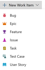 Screenshot of Add work item from a New work item widget.