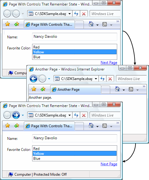 Page with controls that remember state