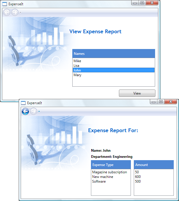 ExpenseIt 示例屏幕快照