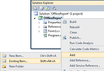 Visual Studio 2010, Add Existing to project