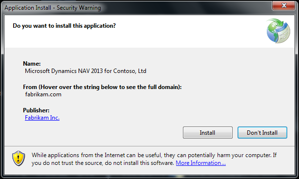 Application Installation dialog box